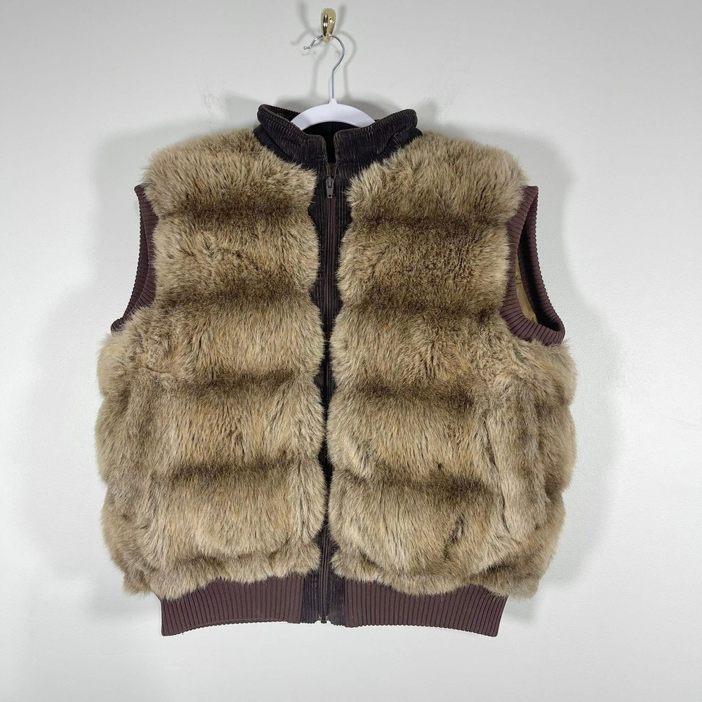 VTG Hansa Branta Stearns Vest Womens‎ Large Brown Faux Fur Goose Down Zip Up Ski